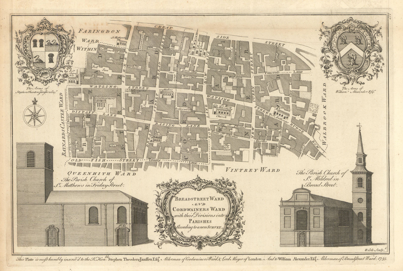 Breadstreet Ward and Cordwainers Ward… City of London. COLE 1760 old map